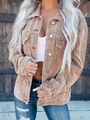Amber - Casual Studded Heavy Duty Corduroy Cropped Jacket