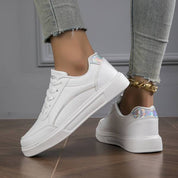 Bella - White Orthopedic PU Leather Sneakers for Women with Gold/Silver Accents