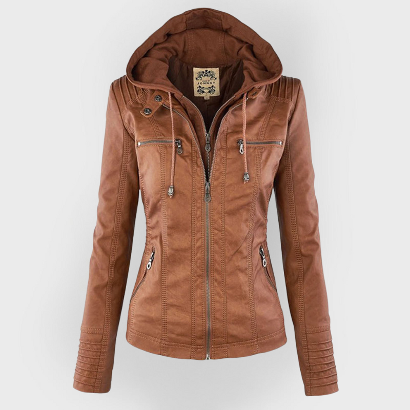 Anna - Modern leather jacket with hood