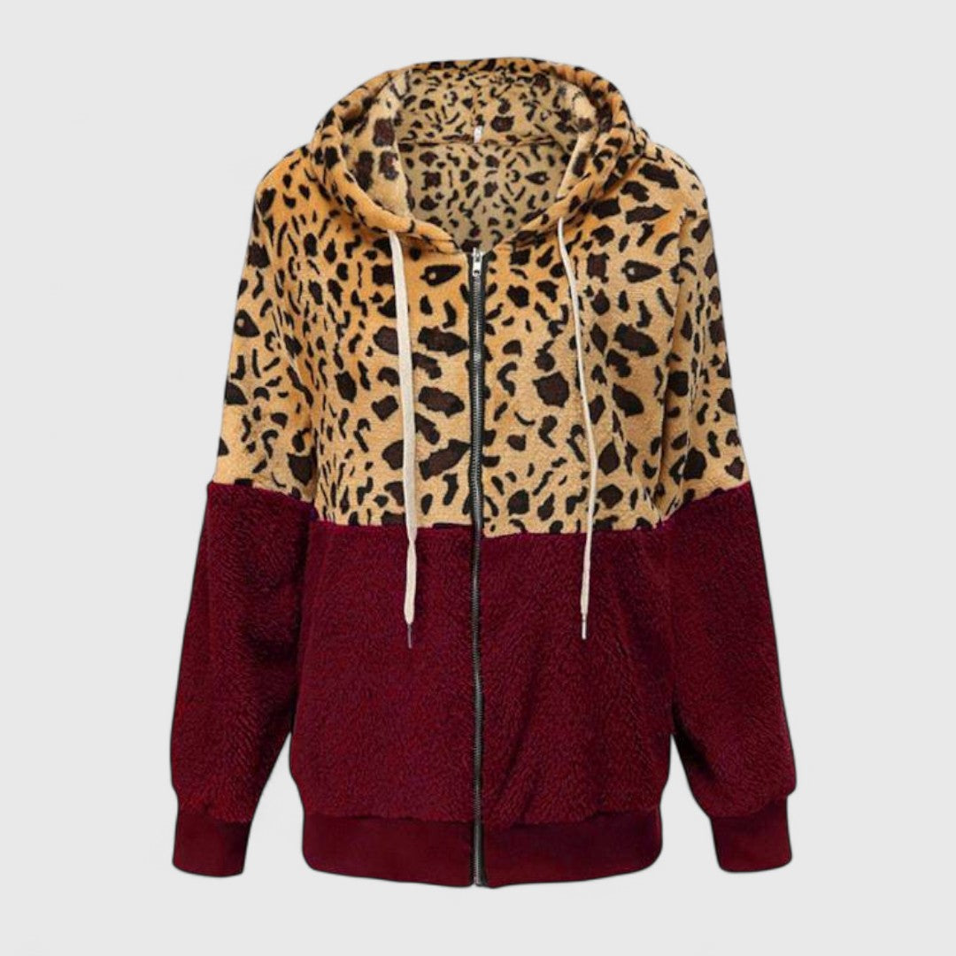 Lea - Fleece Hoodie with Leopard Design