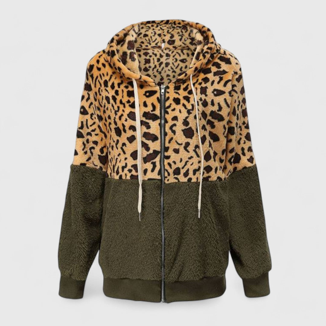 Lea - Fleece Hoodie with Leopard Design