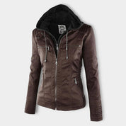Anna - Modern leather jacket with hood