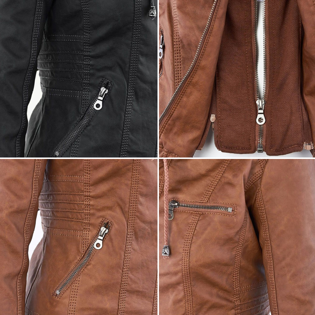 Anna - Modern leather jacket with hood