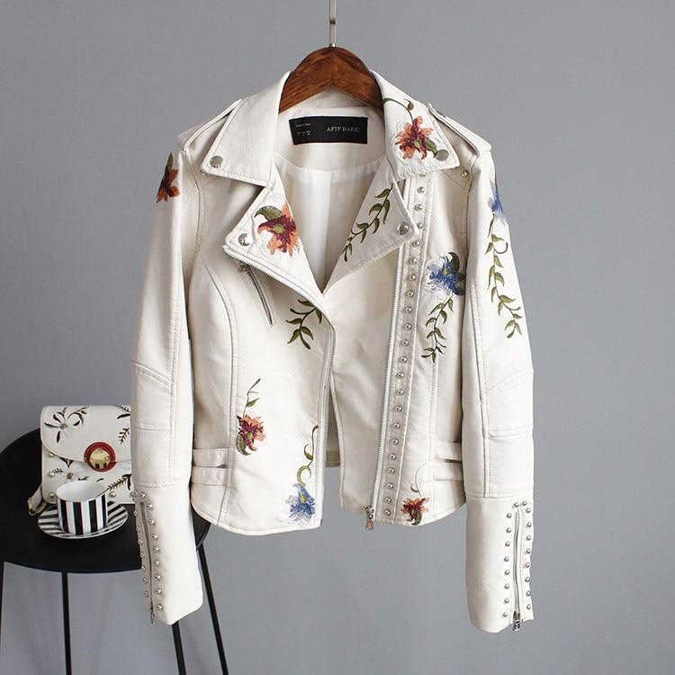 Hannah - Stylish Embroidered Leather Jacket