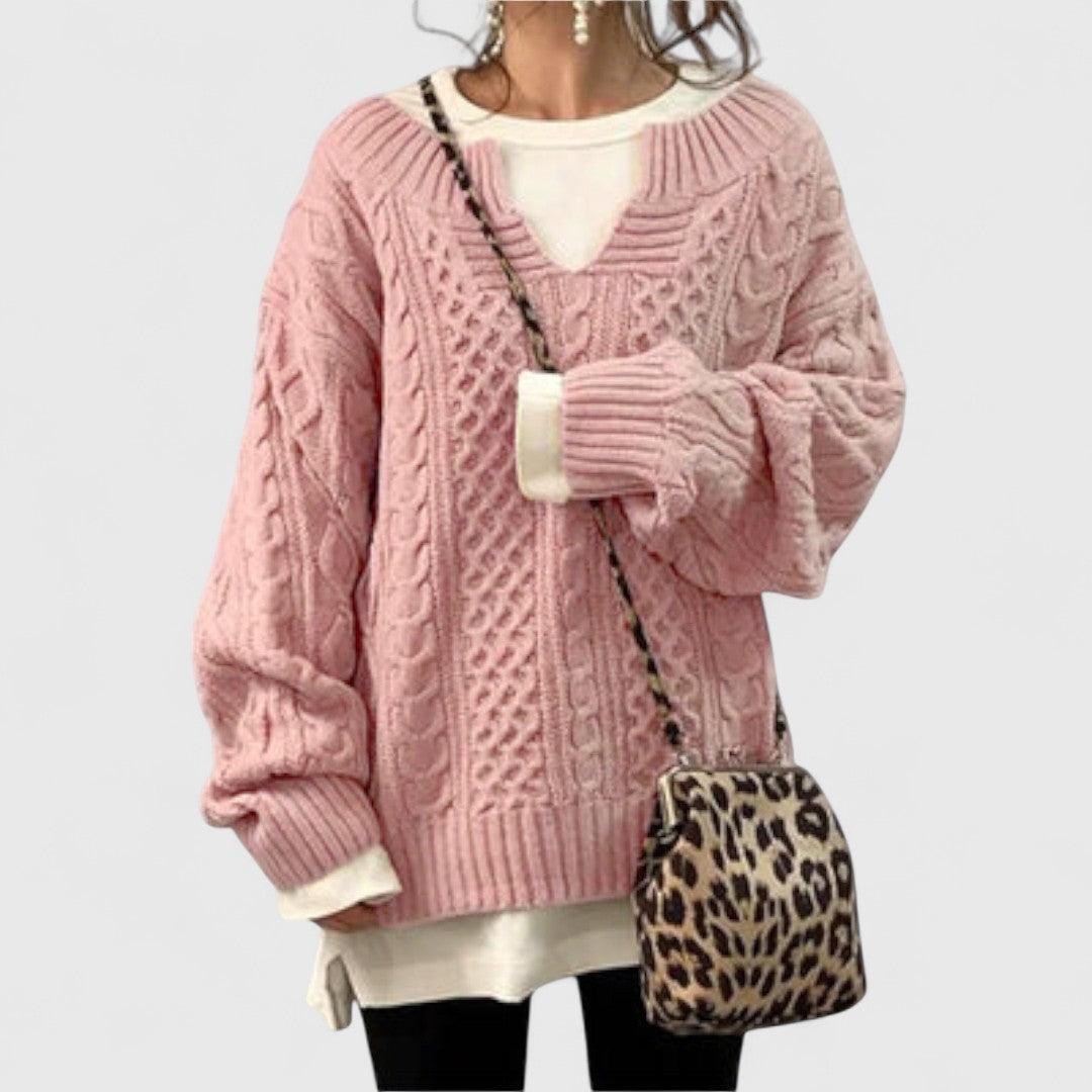 Oversized Knit Sweater with Cable Pattern