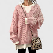 Oversized Knit Sweater with Cable Pattern