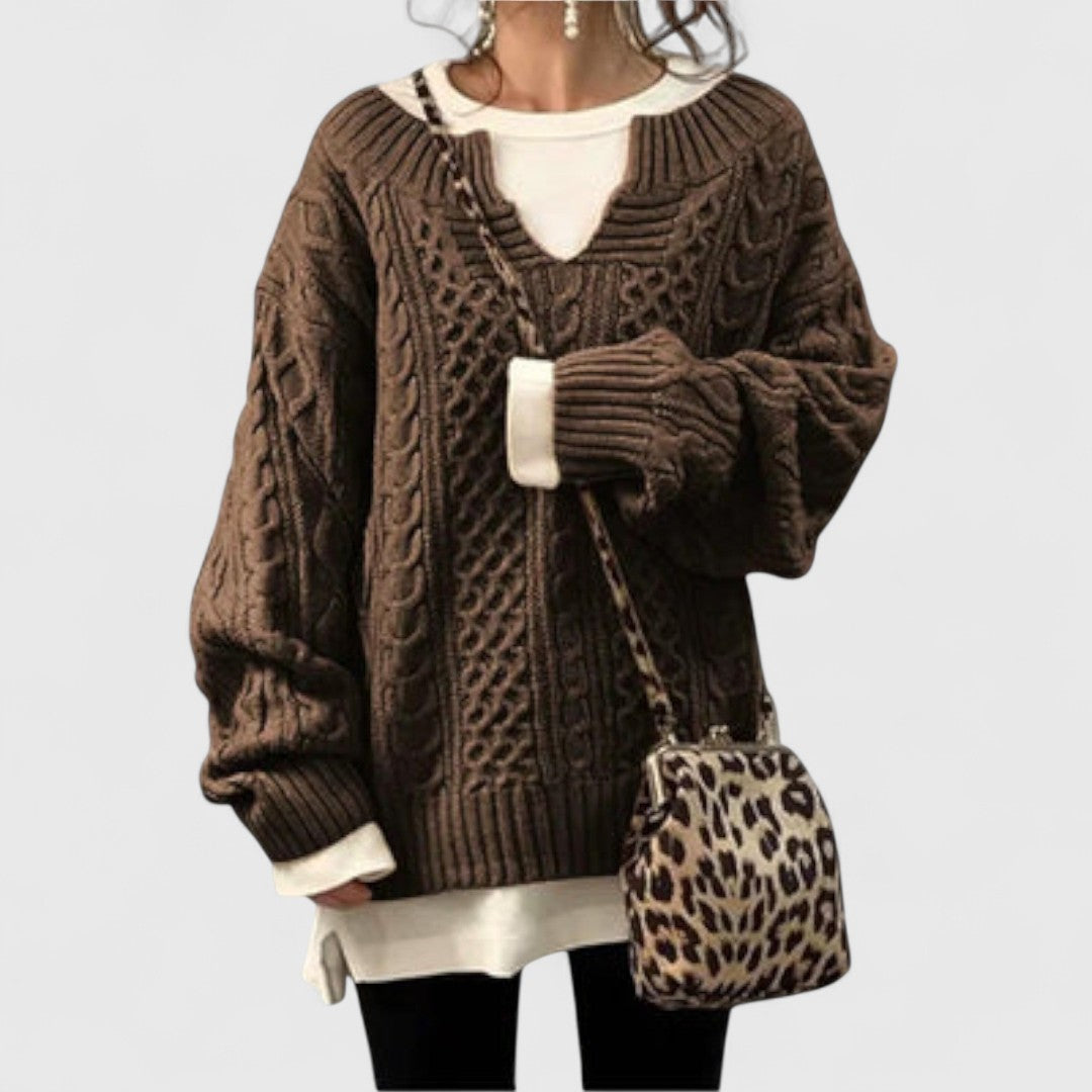 Oversized Knit Sweater with Cable Pattern
