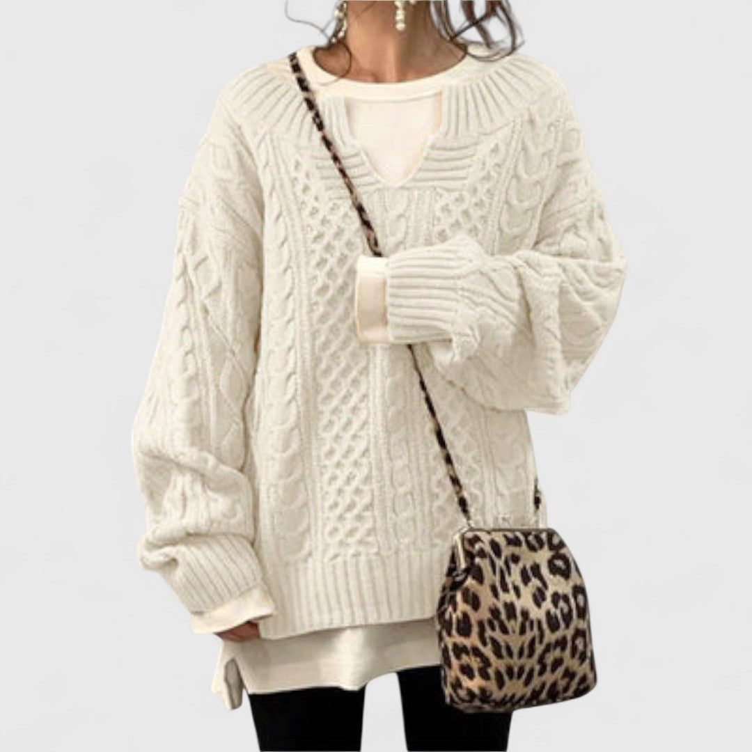 Oversized Knit Sweater with Cable Pattern