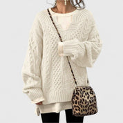 Oversized Knit Sweater with Cable Pattern
