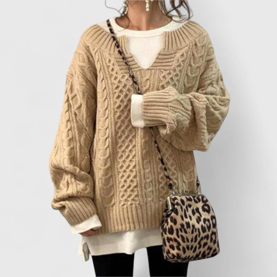 Oversized Knit Sweater with Cable Pattern