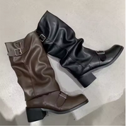 Debra  –  Leather Platform Boots with Elegant Straps