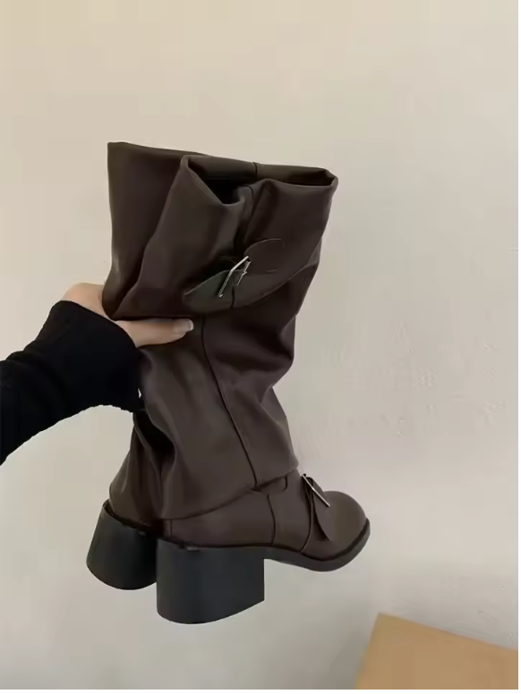 Debra  –  Leather Platform Boots with Elegant Straps