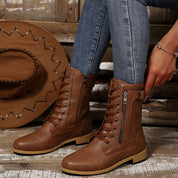 Karina - Comfortable Side Zipper Leather Boots