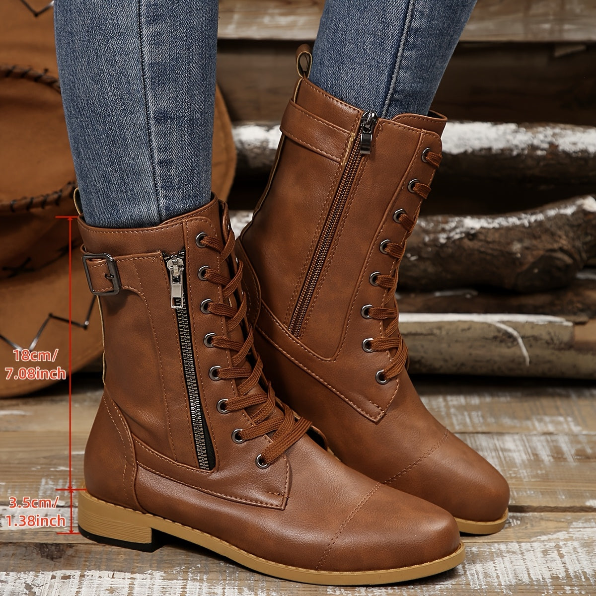 Karina - Comfortable Side Zipper Leather Boots