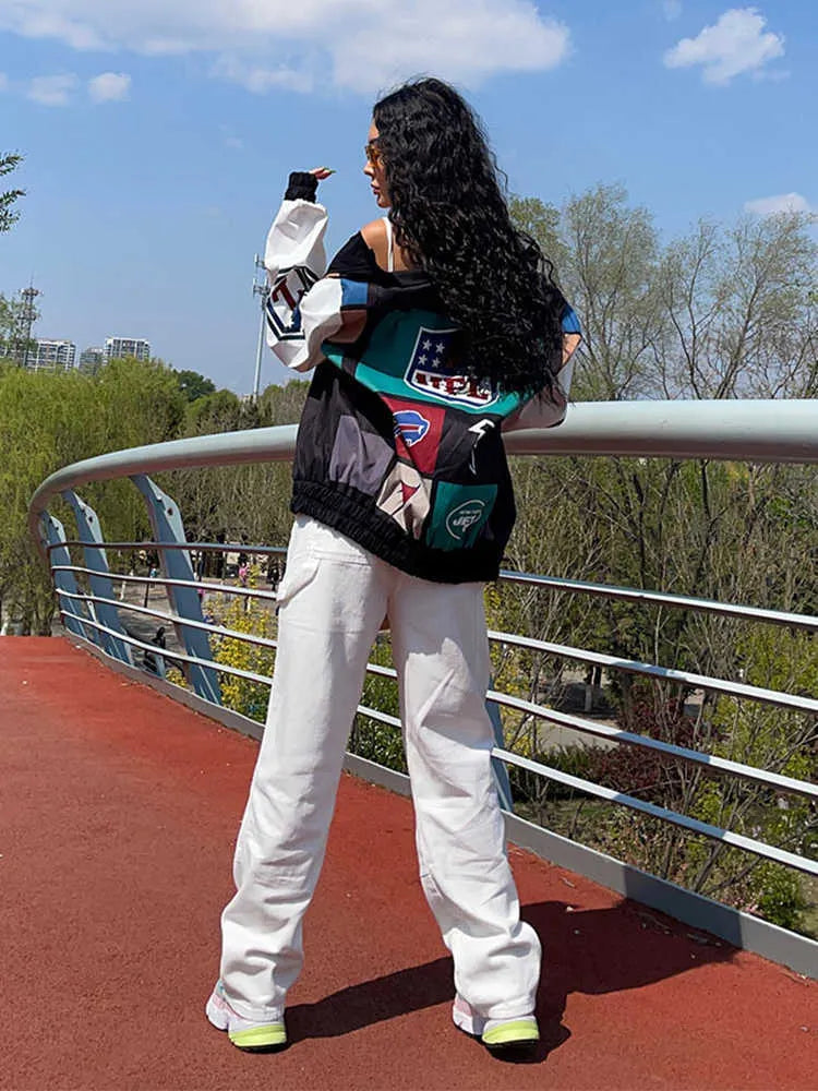 Fleur - Loose Color Block Long Sleeve Trench Coat Jacket