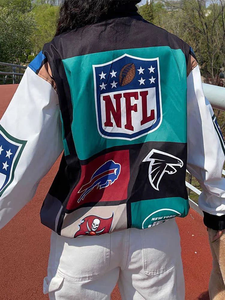 Fleur - Loose Color Block Long Sleeve Trench Coat Jacket