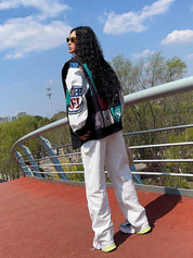 Fleur - Loose Color Block Long Sleeve Trench Coat Jacket