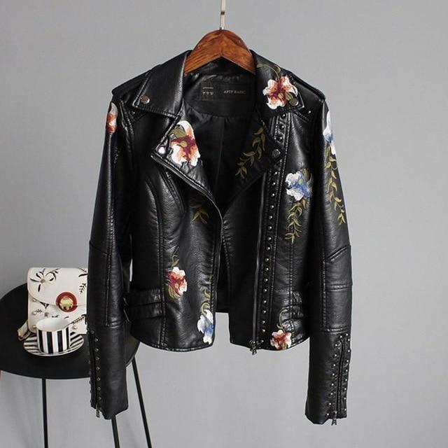 Hannah - Stylish Embroidered Leather Jacket