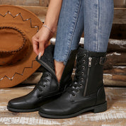 Karina - Comfortable Side Zipper Leather Boots