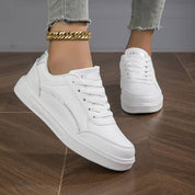 Bella - White Orthopedic PU Leather Sneakers for Women with Gold/Silver Accents