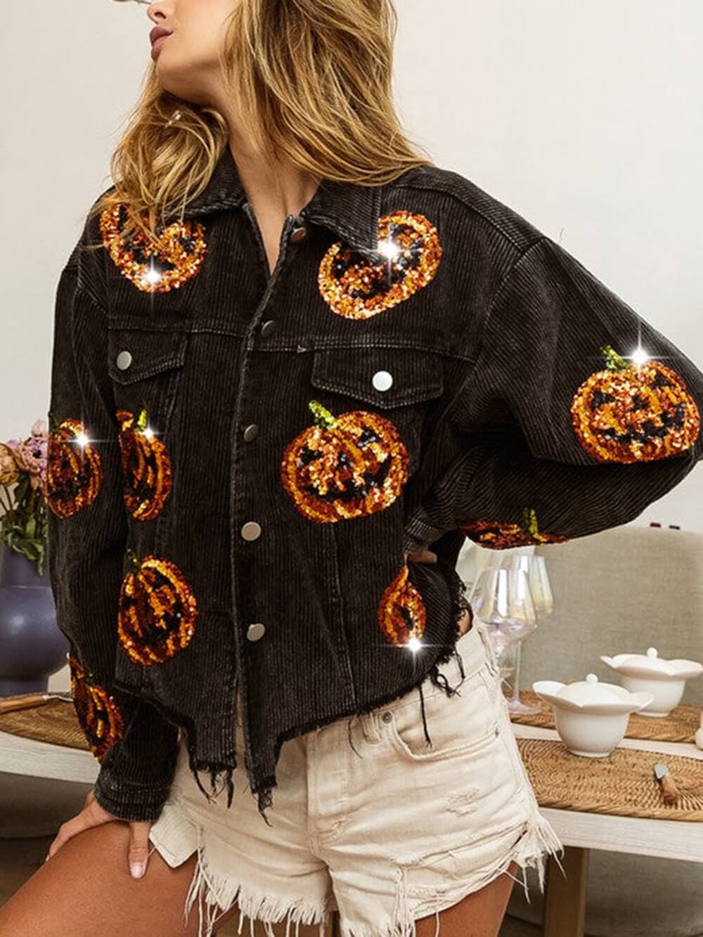 Noor - Pumpkin Sequin Oversized Jacket