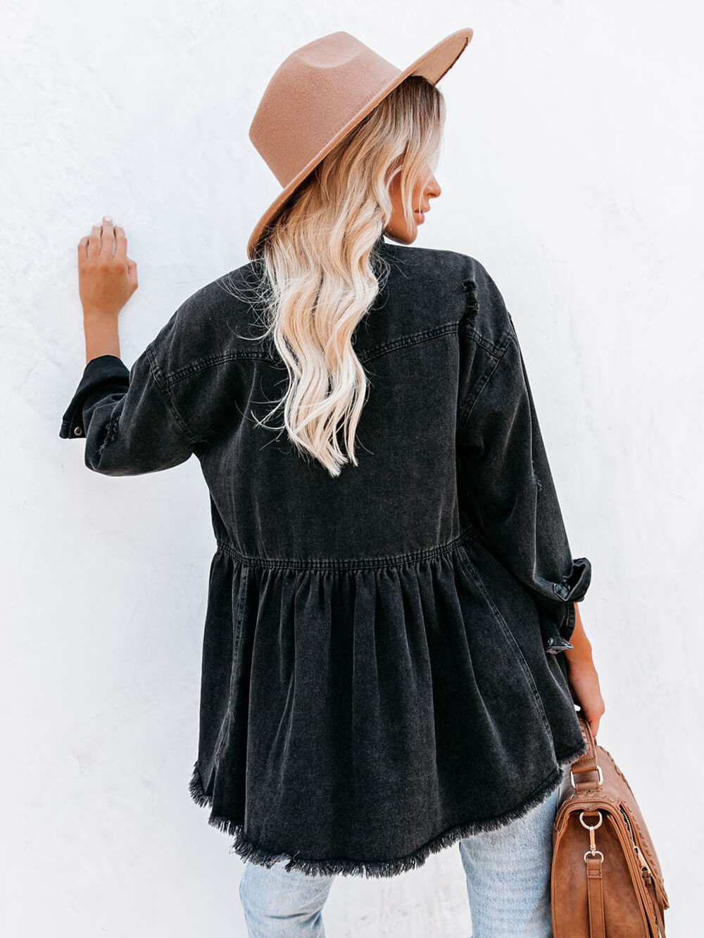 Lotte - Distressed Denim Button Down Shirt Jacket