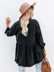 Lotte - Distressed Denim Button Down Shirt Jacket