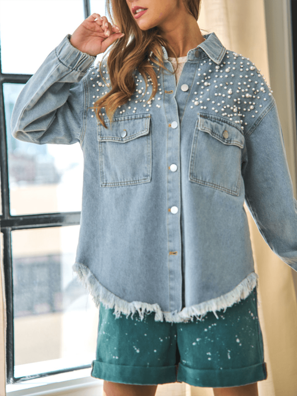 Mila - Super Pearl Girl Oversized Denim Shacket