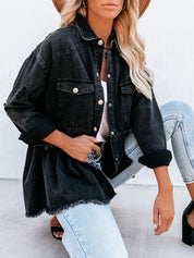 Lotte - Distressed Denim Button Down Shirt Jacket