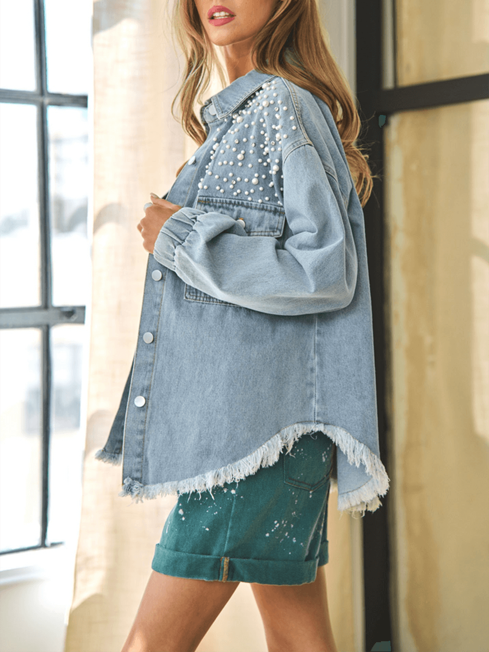 Mila - Super Pearl Girl Oversized Denim Shacket