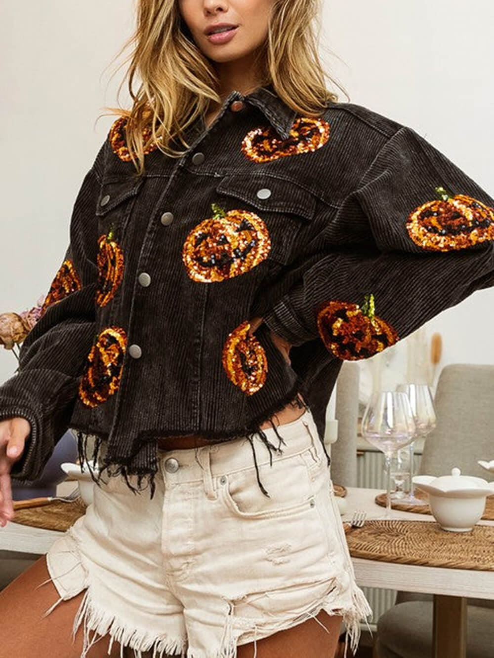Noor - Pumpkin Sequin Oversized Jacket