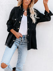 Lotte - Distressed Denim Button Down Shirt Jacket