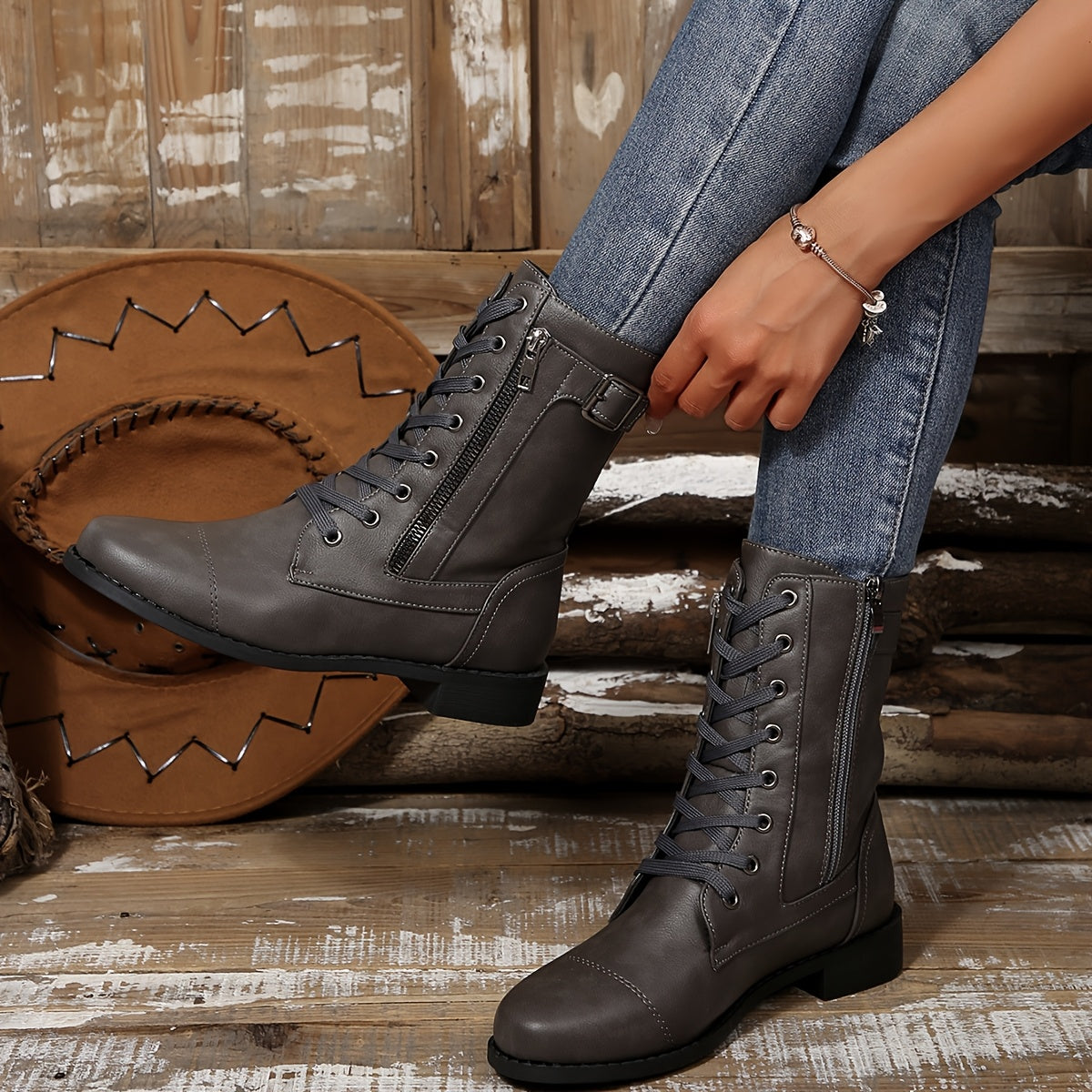 Karina - Comfortable Side Zipper Leather Boots