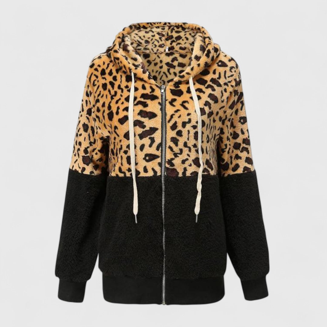 Lea - Fleece Hoodie with Leopard Design