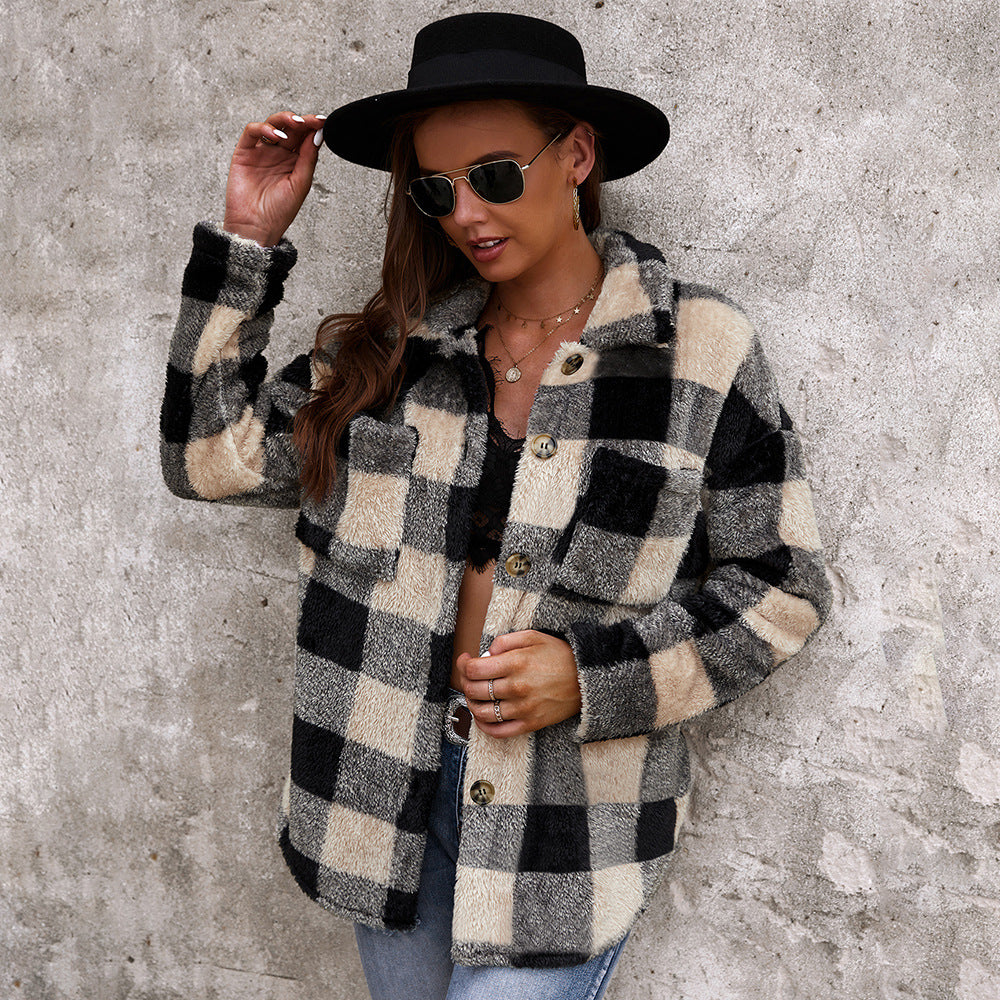 Furly - Checkered Plush Fur Coat