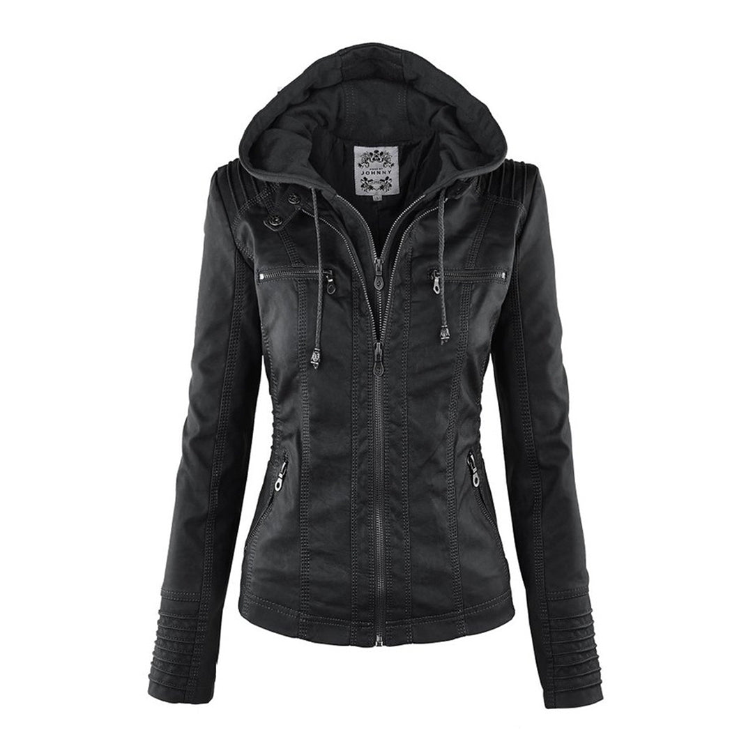 Anna - Modern leather jacket with hood