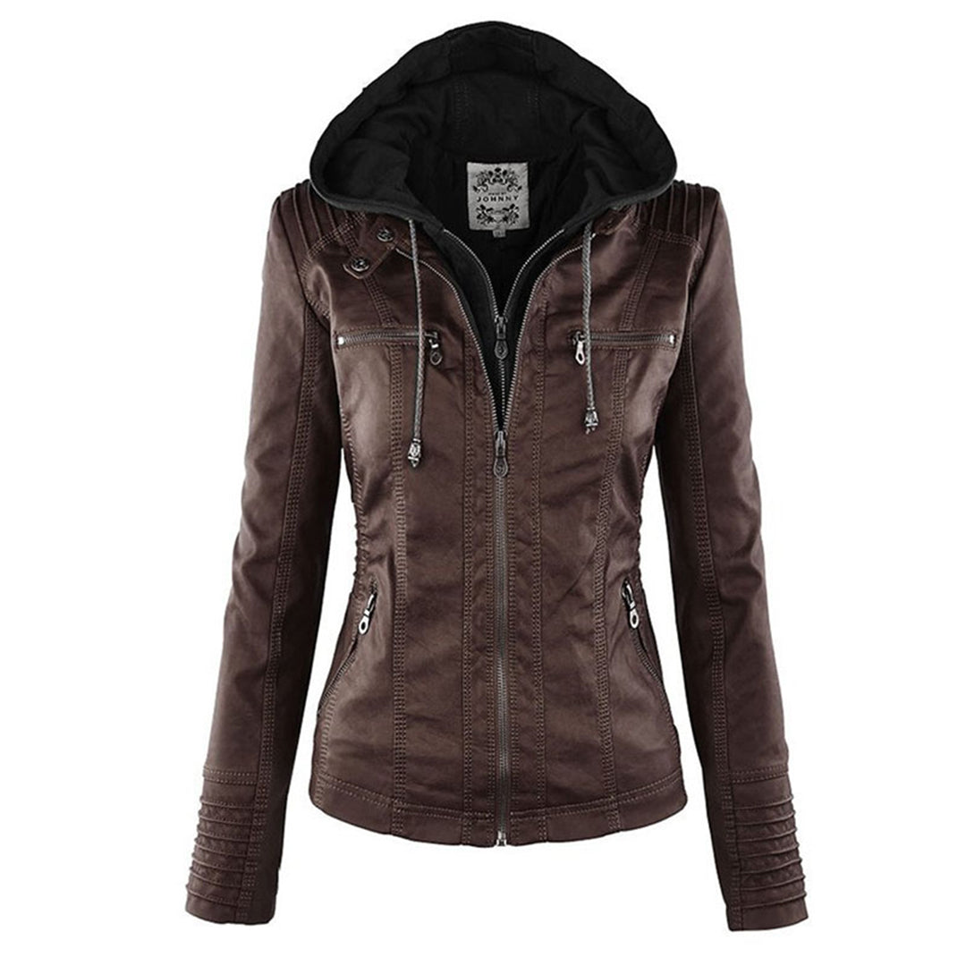 Anna - Modern leather jacket with hood