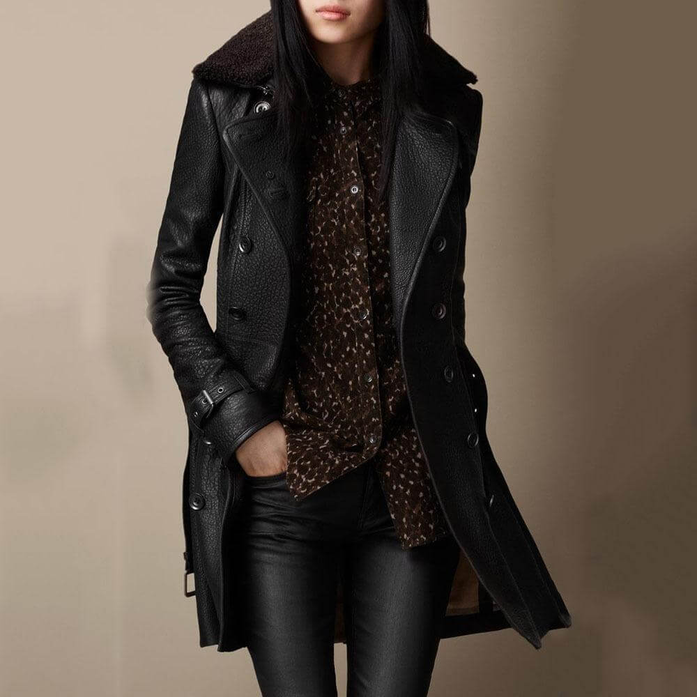 Olivia - Elegant 3/4 leather coat