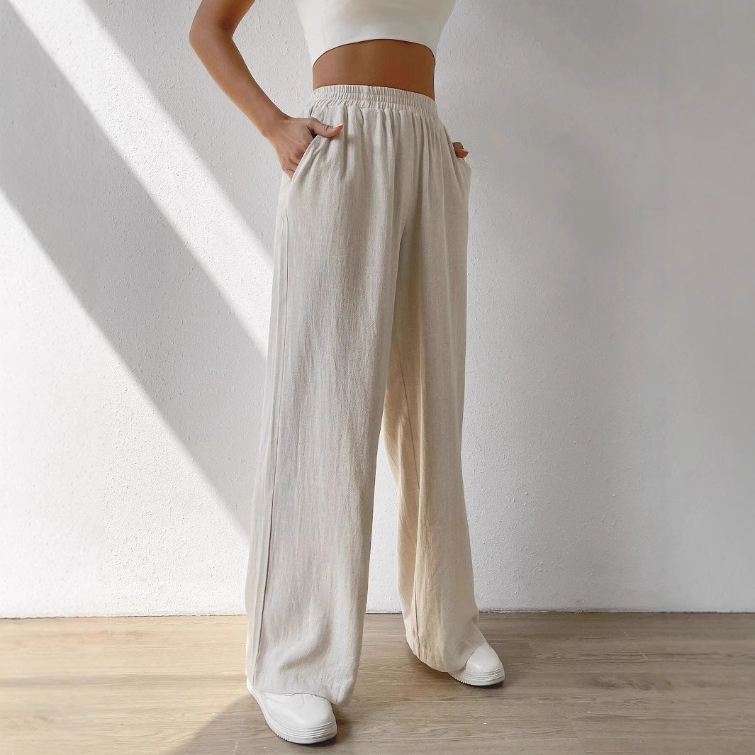 Aria - Women's Linen Wide Leg Trousers High Waist