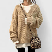Oversized Knit Sweater with Cable Pattern