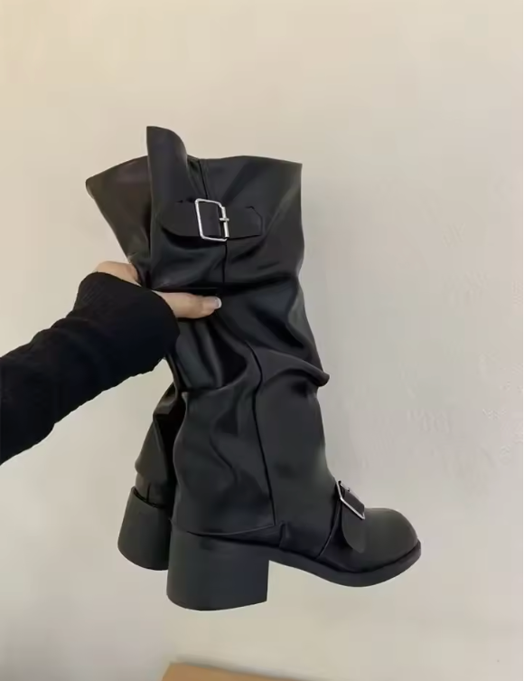 Debra  –  Leather Platform Boots with Elegant Straps