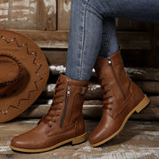 Karina - Comfortable Side Zipper Leather Boots