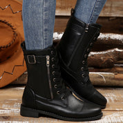 Karina - Comfortable Side Zipper Leather Boots