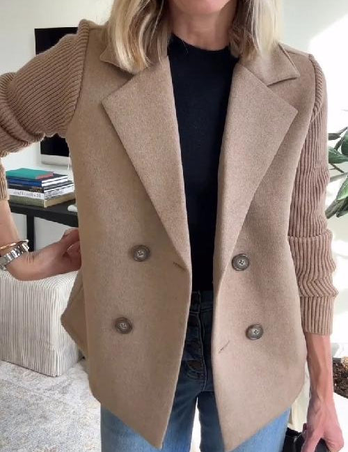 Mirthe - Chic Knit-Sleeve Blazer