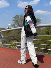 Fleur - Loose Color Block Long Sleeve Trench Coat Jacket