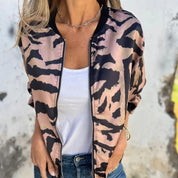 Elin - Zebra Print Zip-Up Bomber Jacket