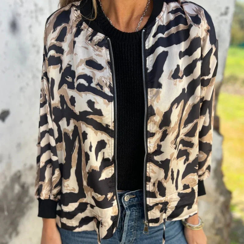 Elin - Zebra Print Zip-Up Bomber Jacket