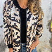 Elin - Zebra Print Zip-Up Bomber Jacket