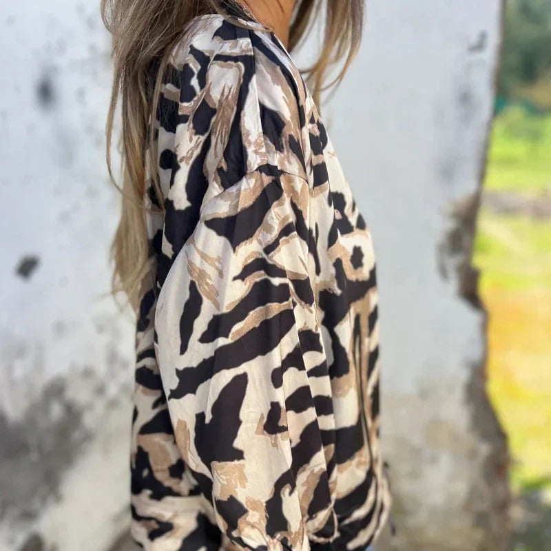 Elin - Zebra Print Zip-Up Bomber Jacket